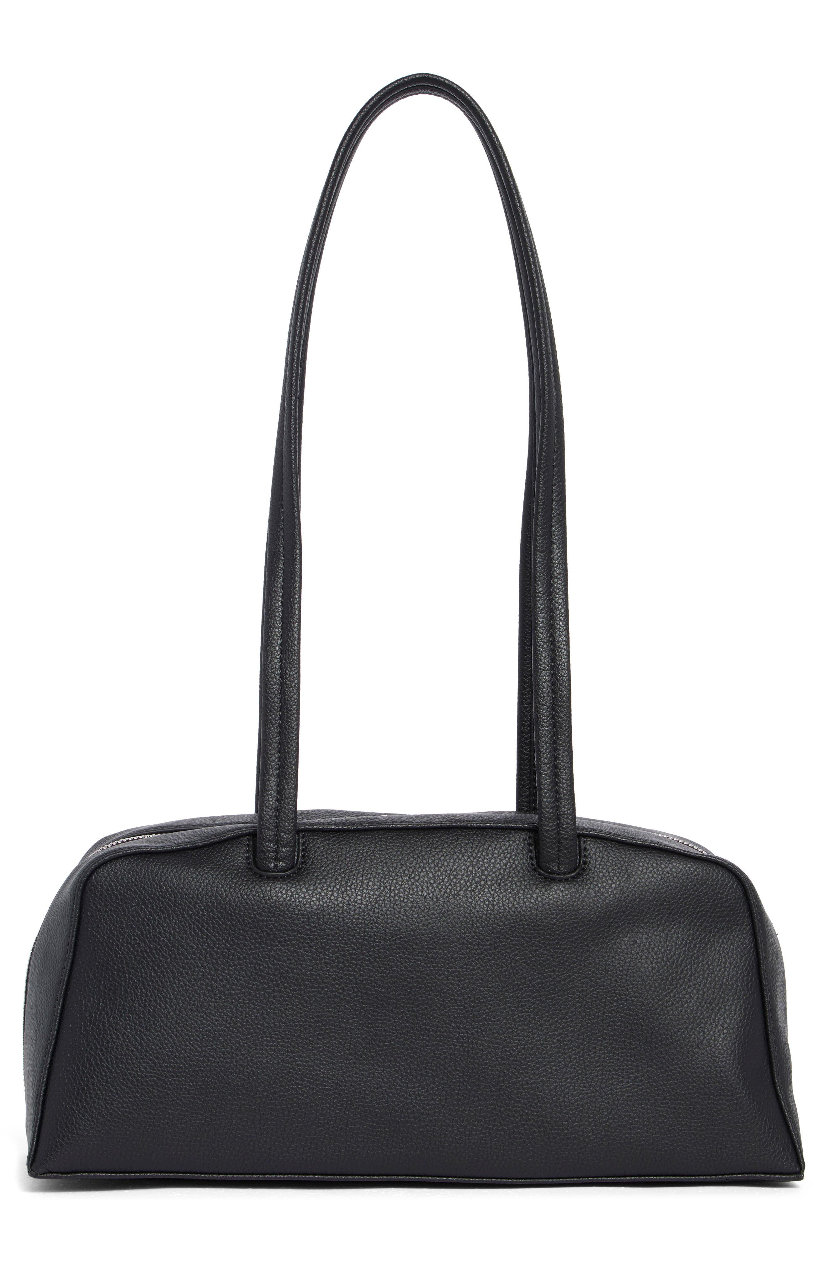 Baggu Recycled Leather Bowler Bag, Alternate, color, Black