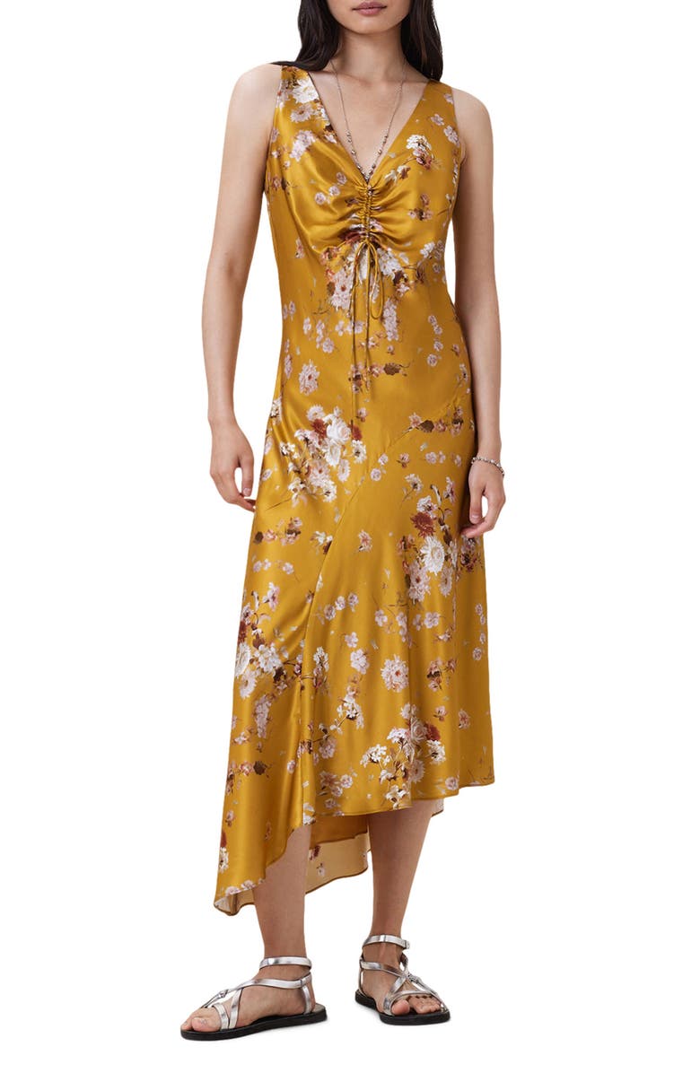 AllSaints Alexi Floral Print Slipdress, Alternate, color, Armada Deep Yellow