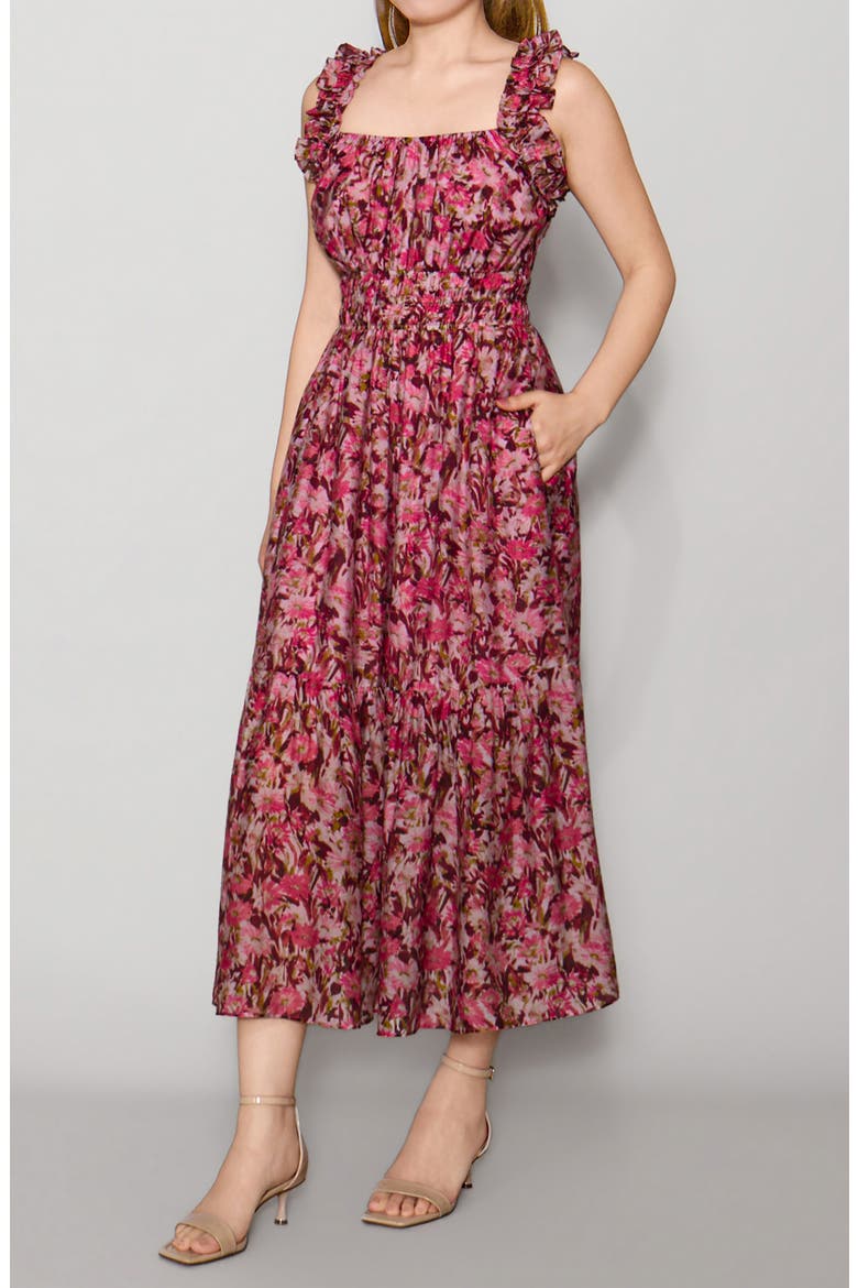 Shirred Waist Floral Midi Dress, Alternate, color, D ROSE MULTI