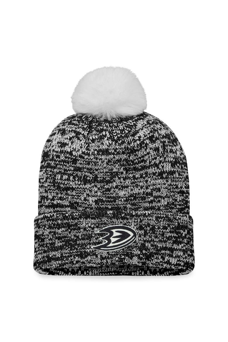 Women's Fanatics Branded Black Anaheim Ducks Glimmer Cuffed Knit Hat with Pom, Main, color, Black