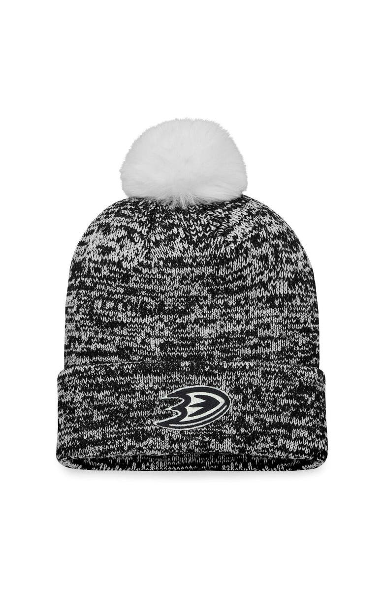 FANATICS Women's Fanatics Branded Black Anaheim Ducks Glimmer Cuffed Knit Hat with Pom, Main, color, 
