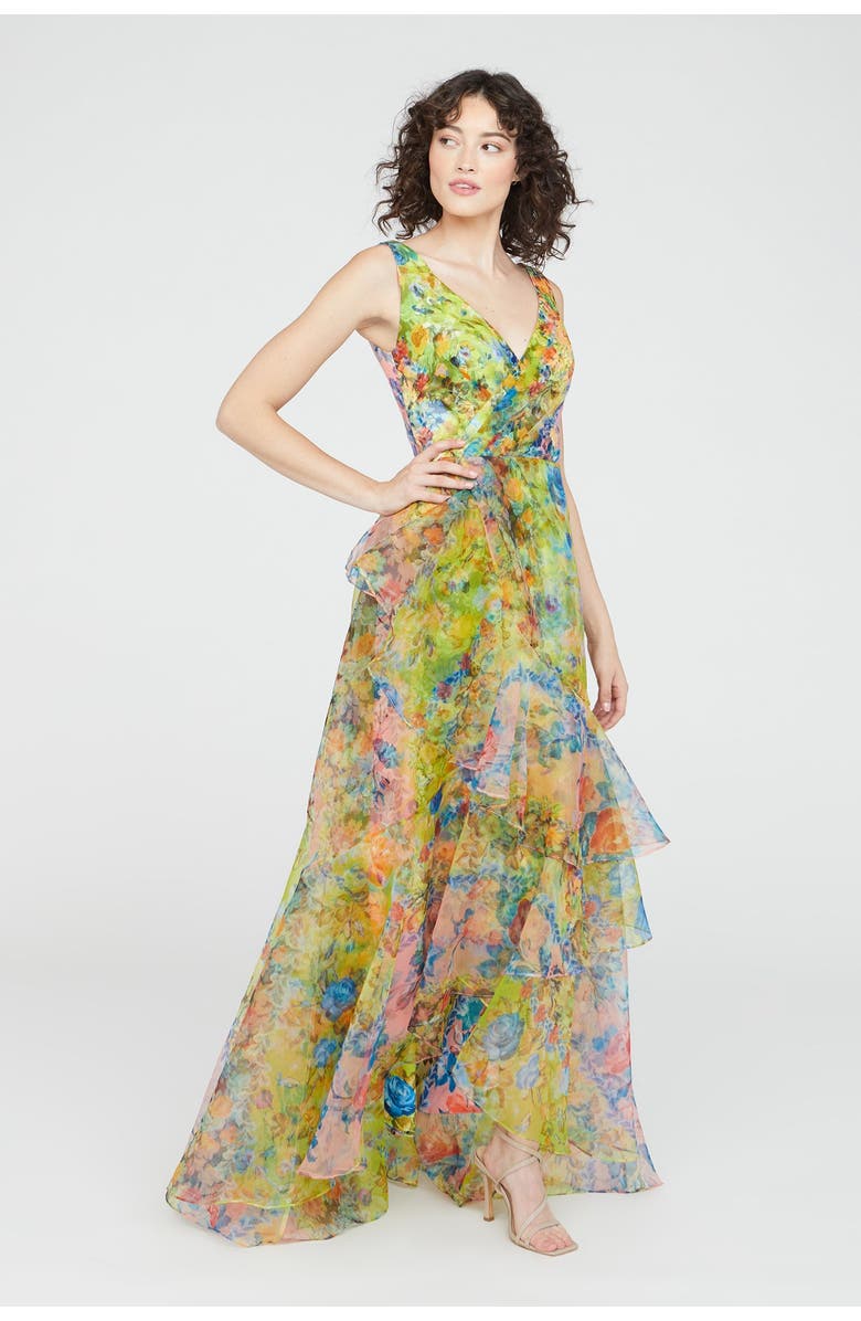 Theia Mindy Organza V Neck Gown, Alternate, color, 