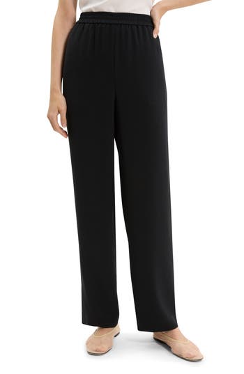Theory Black Pants With Elastic Drawstring Waist And Pences On The Front In Black