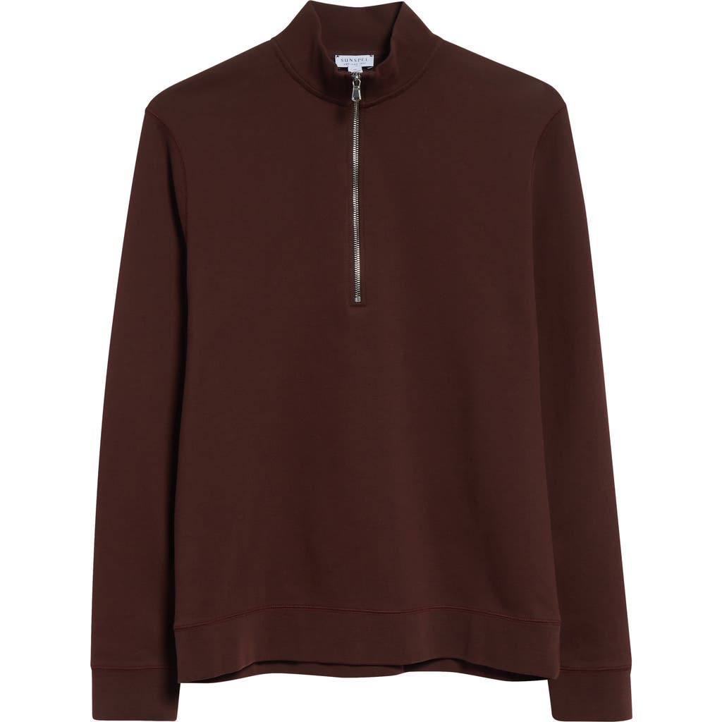 Sunspel Half Zip Pullover In Raisin