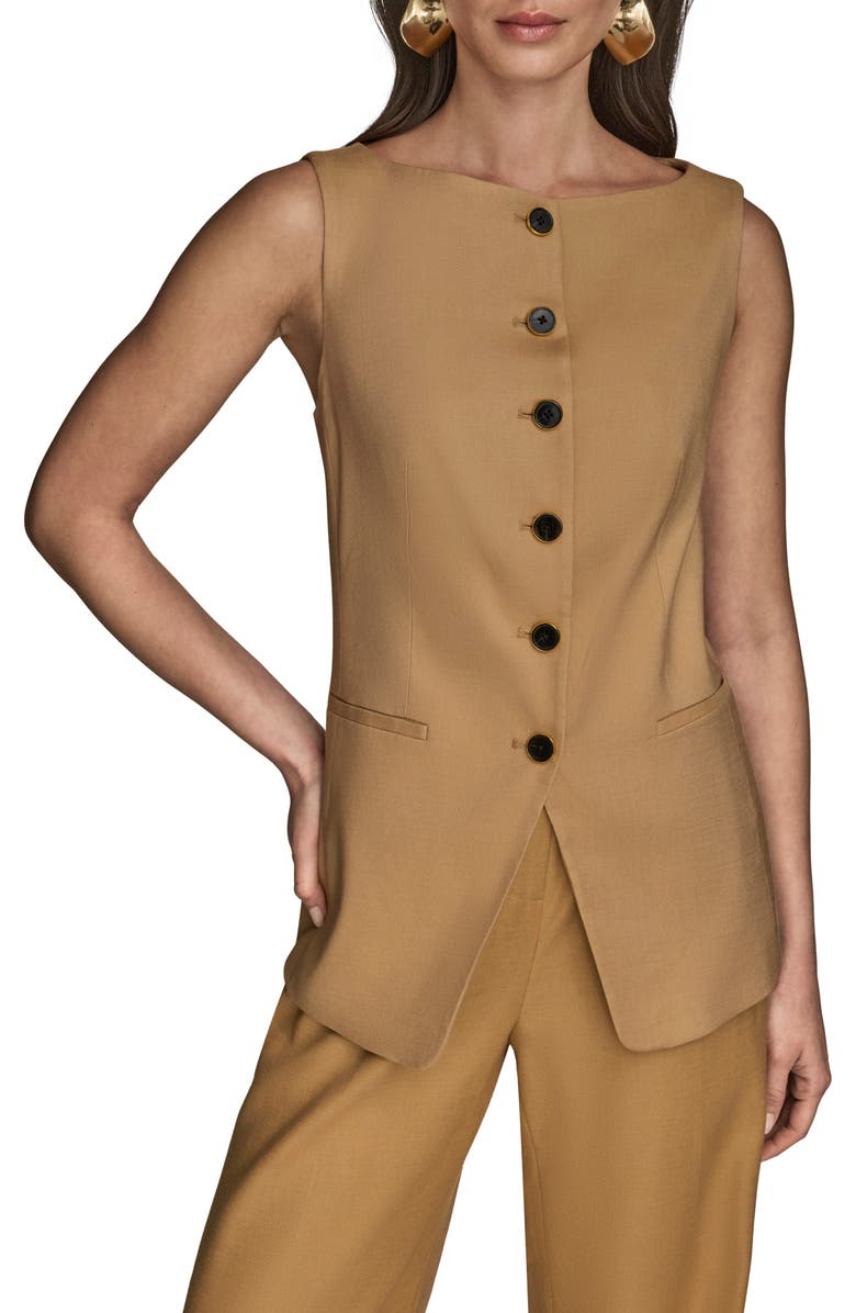 Donna Karan New York Linen Blend Vest, Alternate, color, Fawn