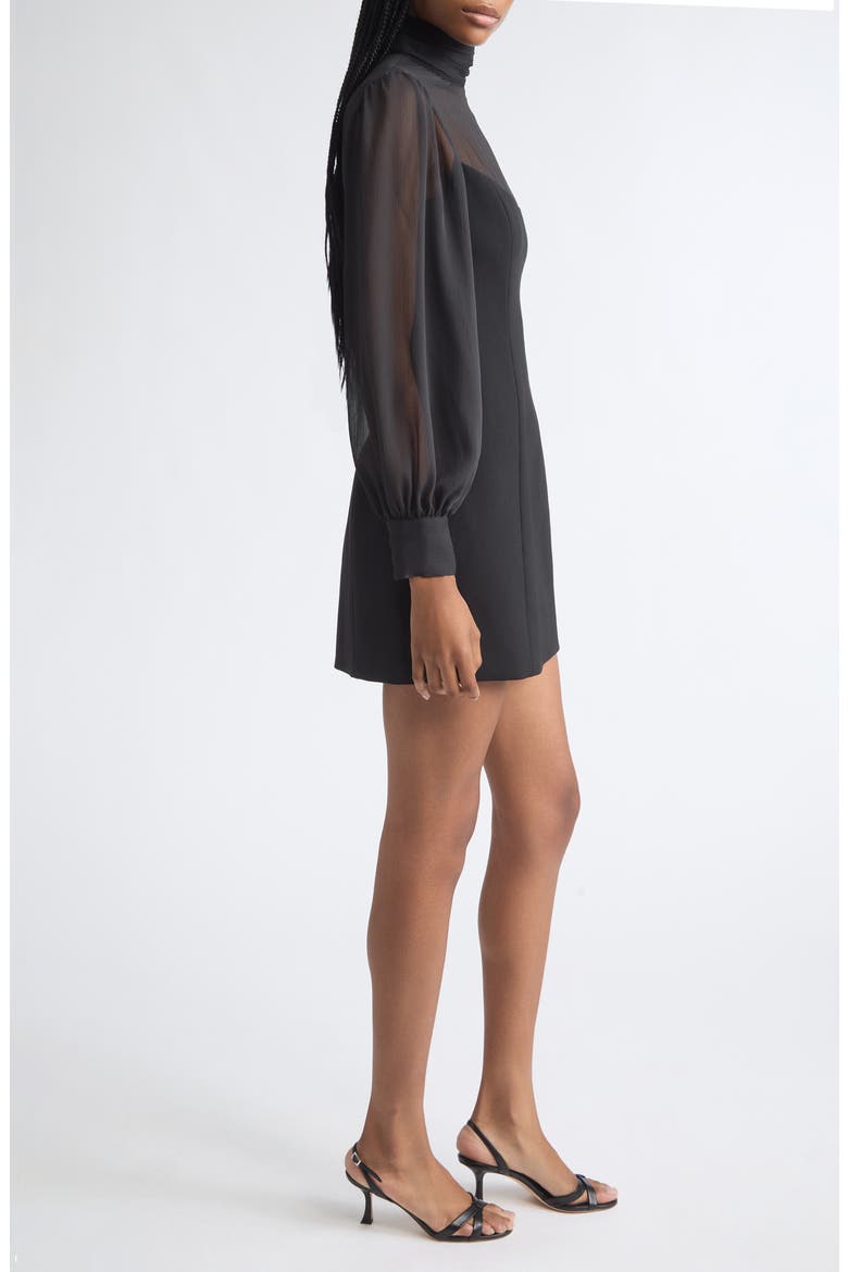 Fili Sheer Sleeve Mock Neck Minidress, Alternate, color, BLACK