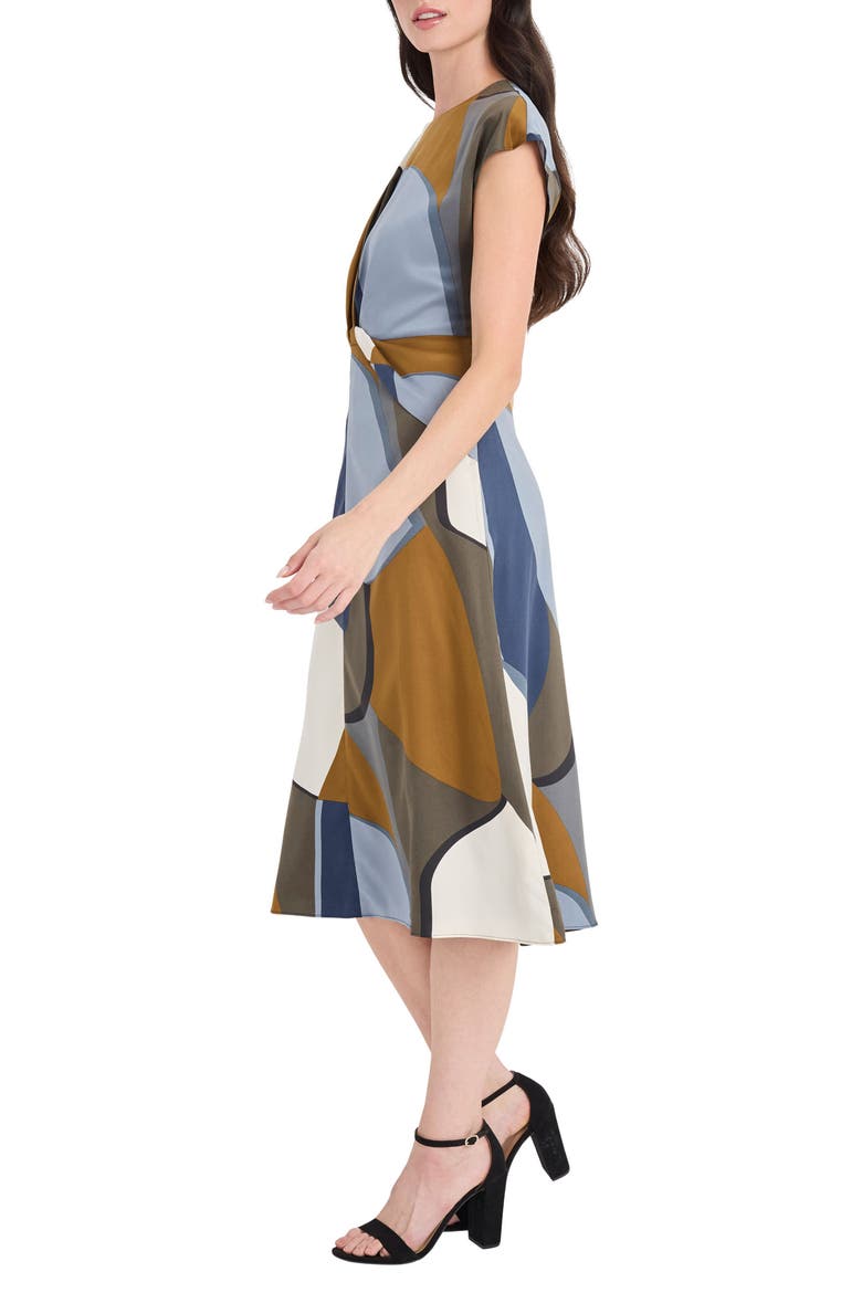 Printed Cap Sleeve Midi Dress, Alternate, color, BLUE/ NAVY