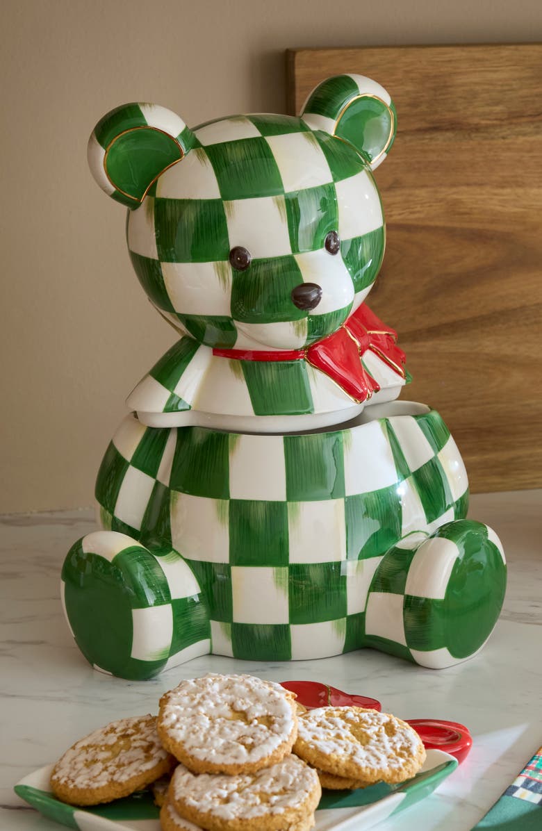MACKENZIE CHILDS Check It Out Bear Cookie Jar, Alternate, color, Green