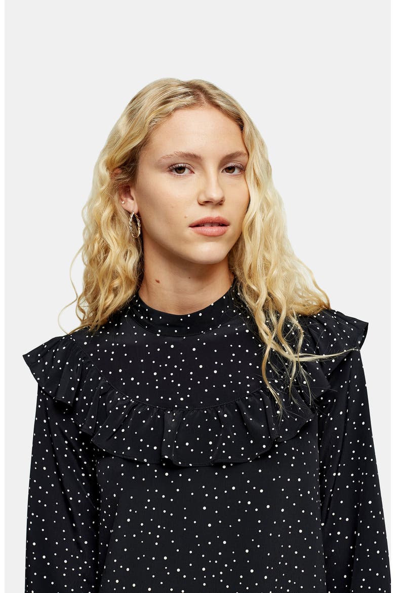 Ruffle Yoke Long Sleeve Minidress, Alternate, color, BLACK MULTI
