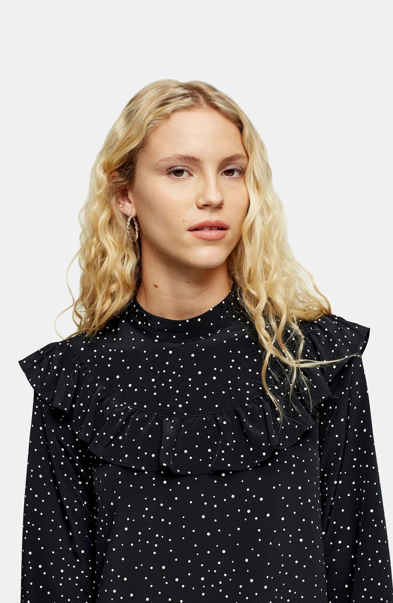 Topshop Ruffle Yoke Long Sleeve Minidress, Alternate, color, 