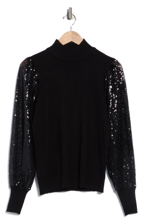T Tahari Sequin Sleeve Mixed Media Sweater In Black