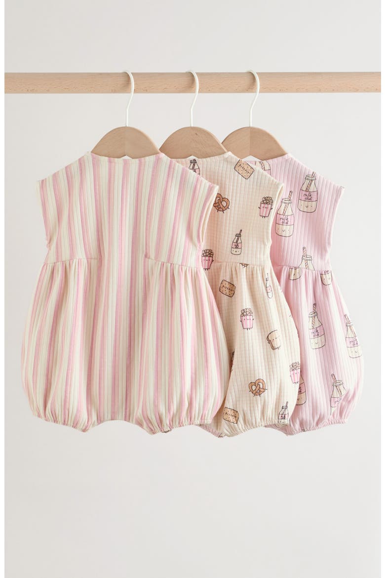 3-Pack Milk Club Rompers, Alternate, color, PINK