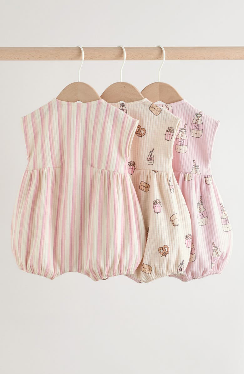 NEXT 3-Pack Milk Club Rompers, Alternate, color, Pink