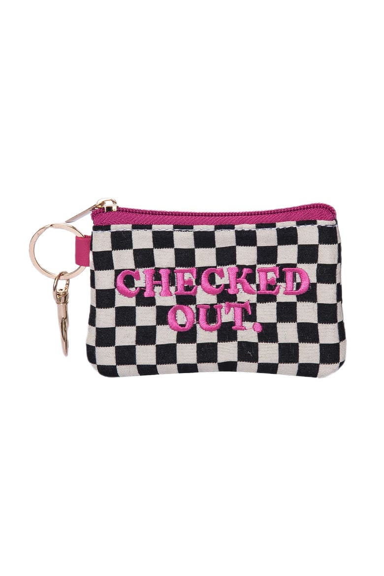 Checked Out Checkered Zip Wallet Polyester Black, Main, color, Black