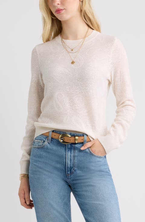 Jacquard Cashmere Blend Crewneck Sweater