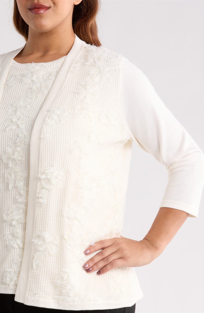 Anne Klein Kissing Front Appliqué Cardigan, Alternate, color, White Dove