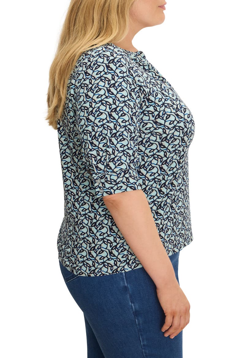 Fine Vines Print Split Neck Top, Alternate, color, AQUA MULTI