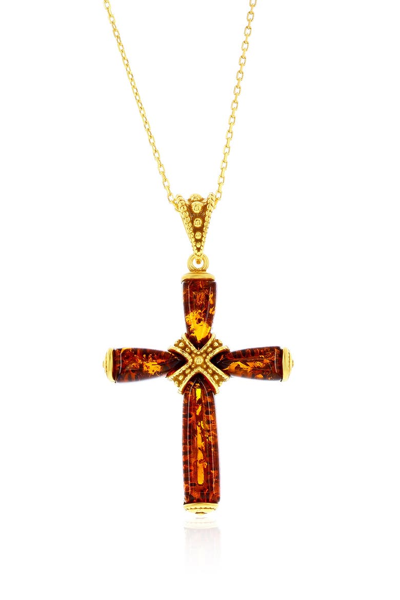 Marquise Cut Amber Cross Pendant Necklace, Main, color, AMBER