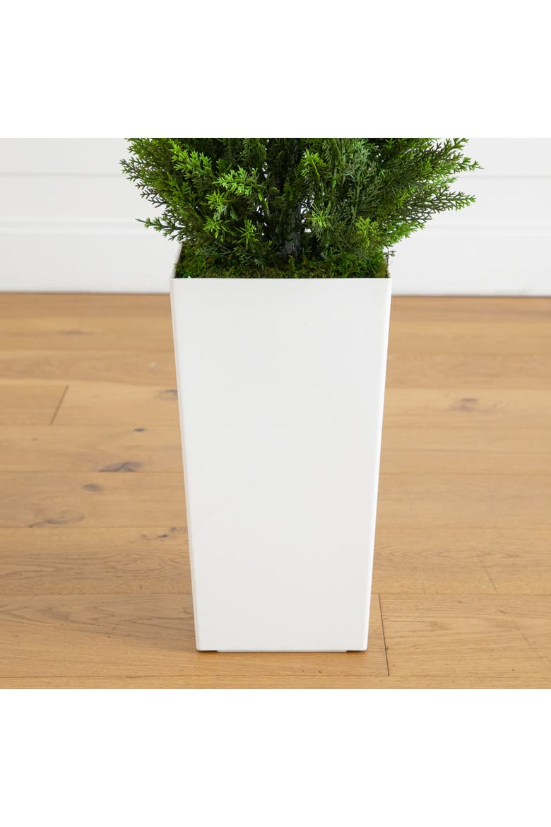 4-ft UV Resistant Artificial Cedar Tree in White Tower Planter, Alternate, color, Green