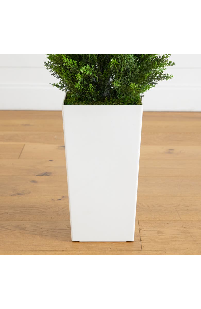 NEARLY NATURAL 4-ft UV Resistant Artificial Cedar Tree in White Tower Planter, Alternate, color, Green