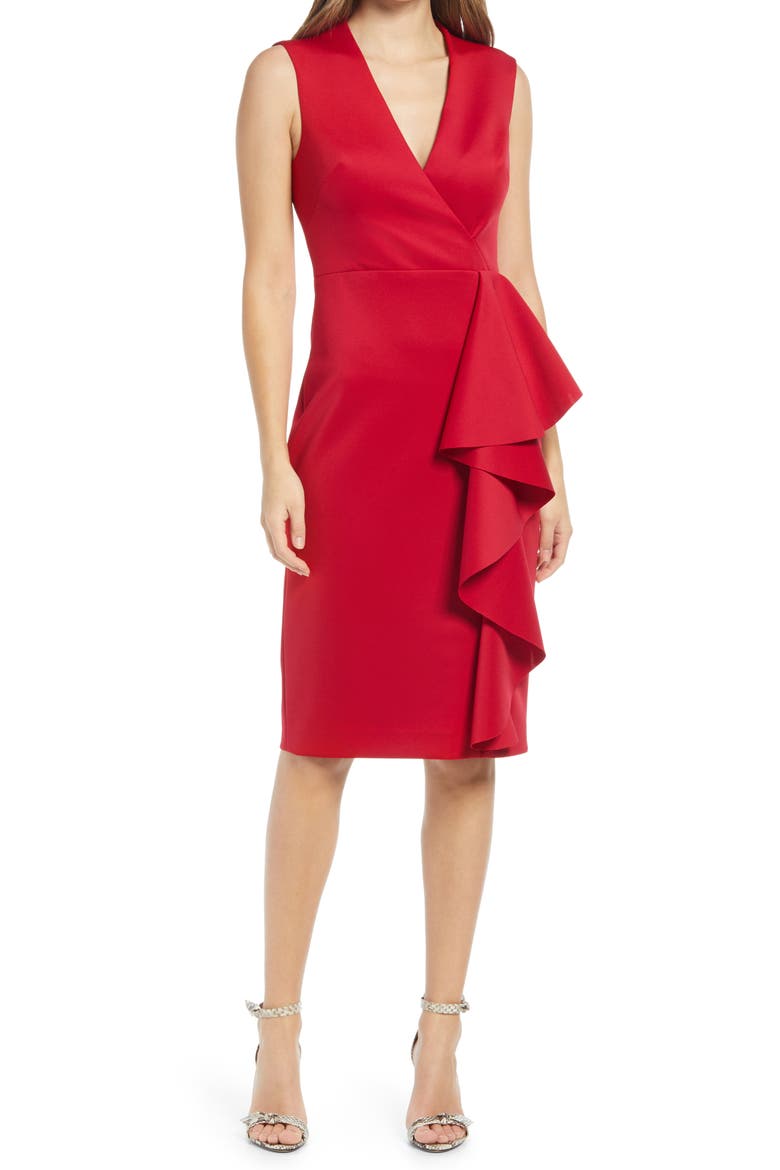 Ruffle Sleeveless Body-Con Cocktail Dress, Main, color, RED