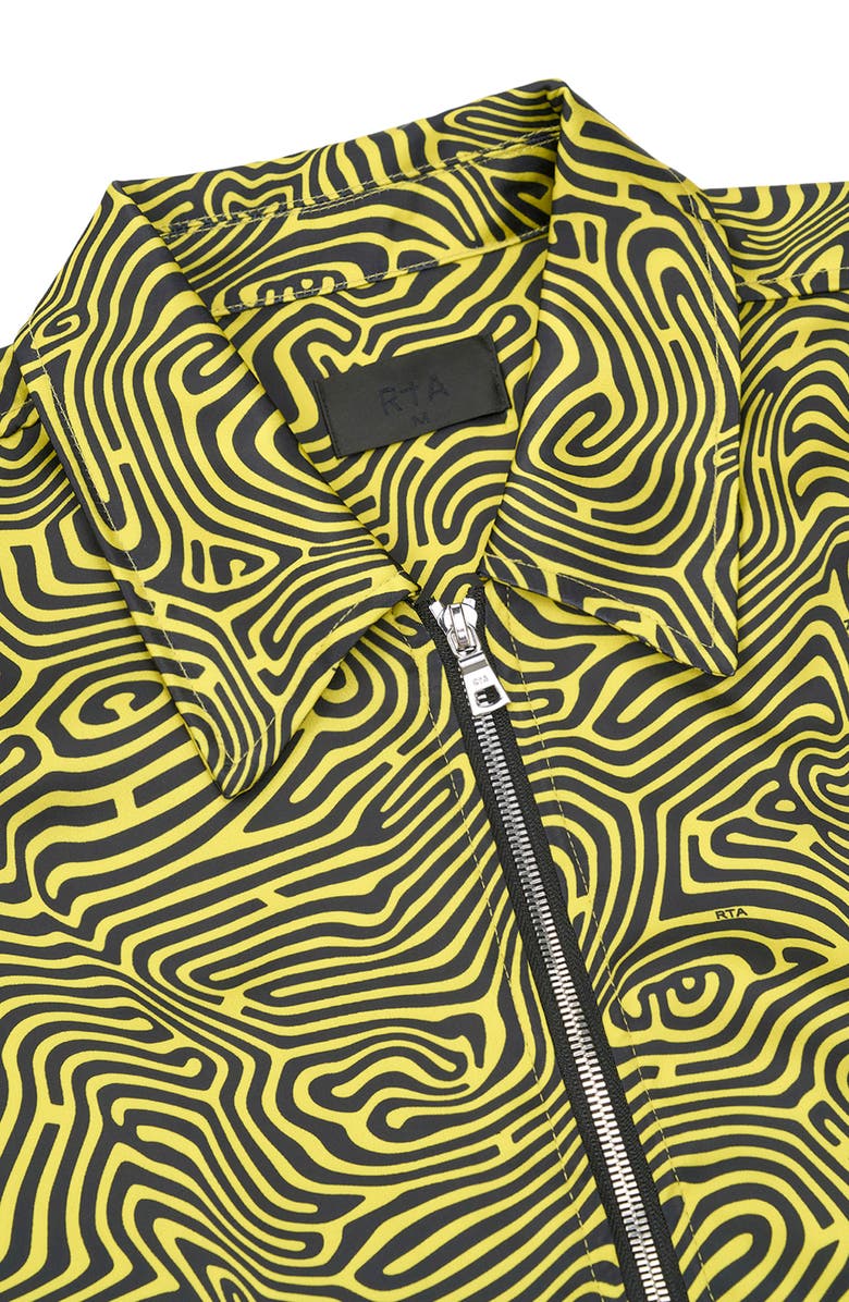RtA Zeno Topography Short Sleeve Zip-Up Shirt, Alternate, color, Black Topography