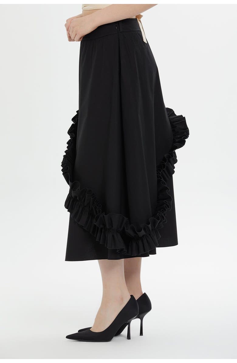Gizia Asymmetric Ruffle Detail Black Midi Skirt, Alternate, color, Black