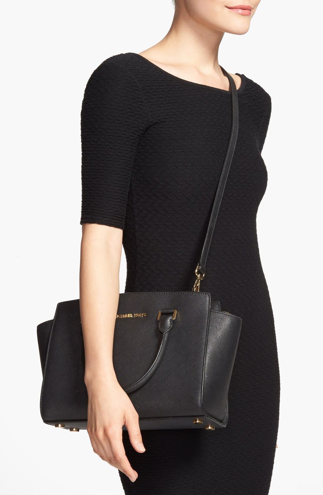 MICHAEL Michael Kors 'Medium Selma' Leather Zip Top Satchel, Alternate, color, 