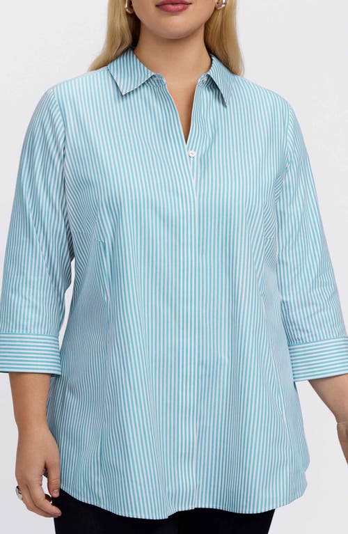 Foxcroft Cici Stripe Cotton Tunic Blouse In Blue