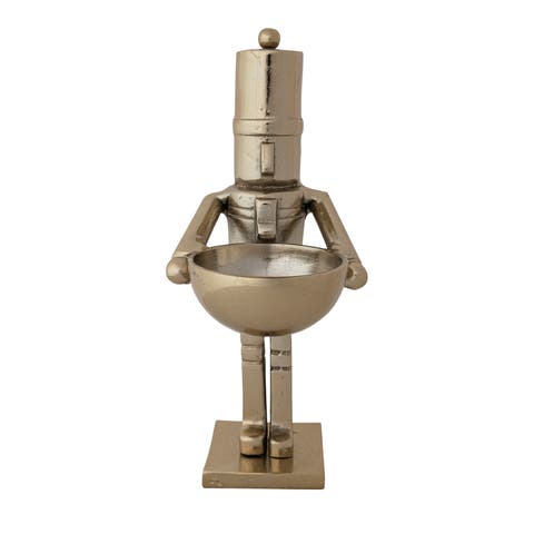 Cast Aluminum Nutcracker Bowl with Reclaimed Wood Base