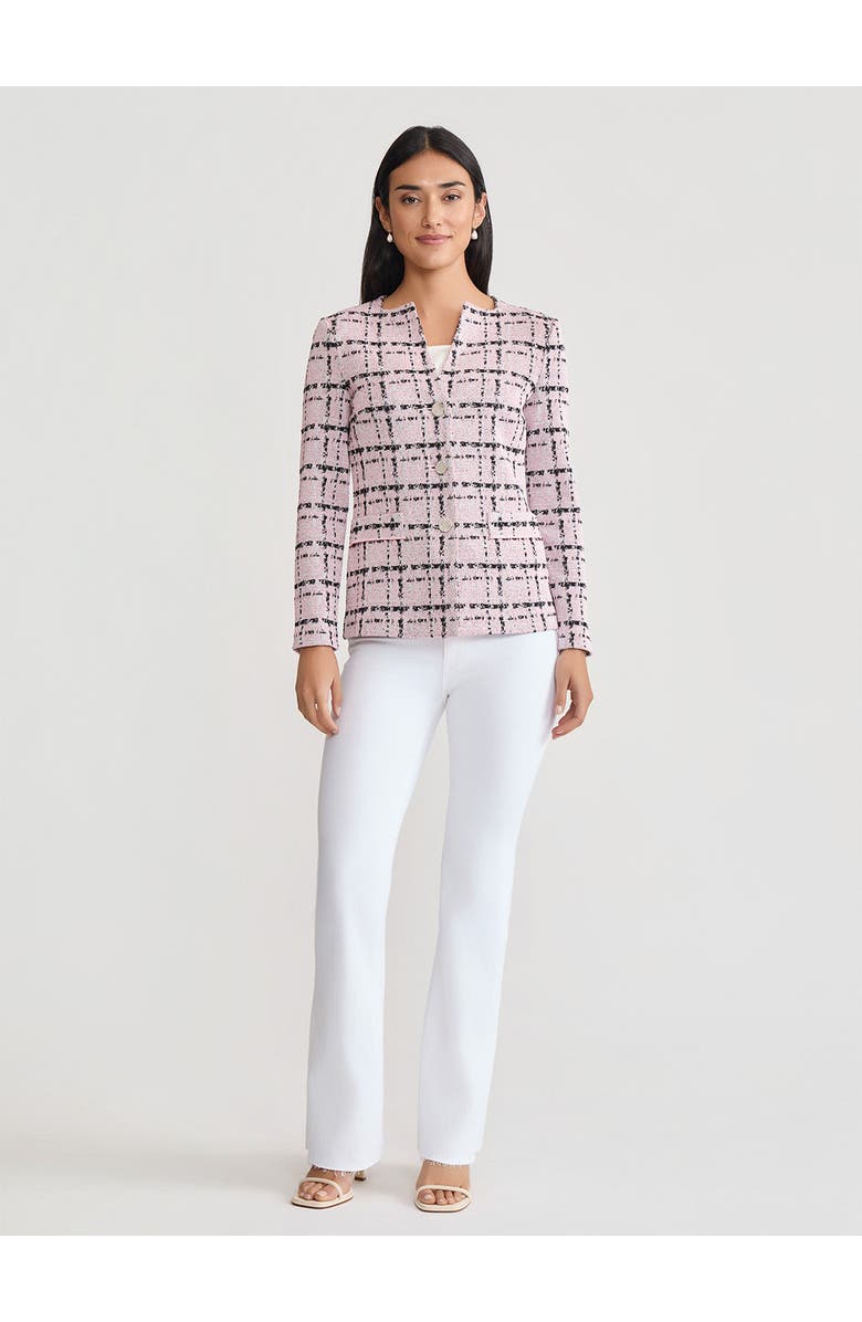 Misook Tailored Plaid Jacquard Knit Jacket, Main, color, Cherry Blossom/White/Black