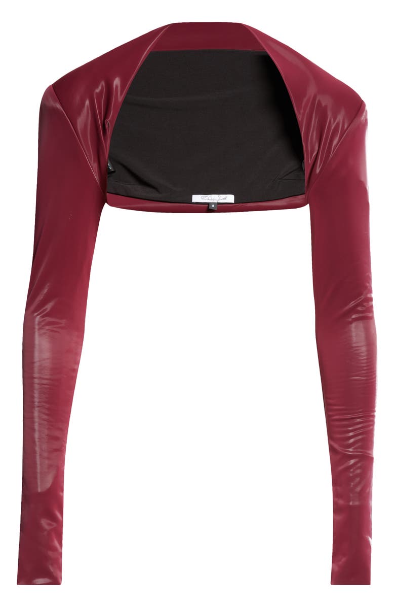 LaQuan Smith Portrait Neck Faux Leather Bolero, Alternate, color,