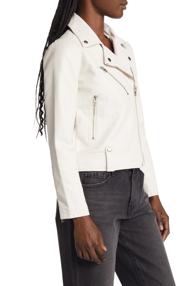Faux Leather Biker Jacket, Alternate, color, CREAM