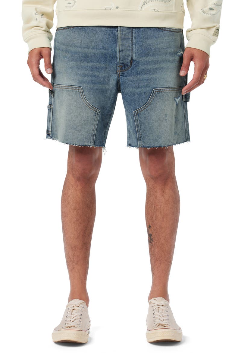 Raw Hem Denim Carpenter Shorts, Main, color, ETERNAL INDIGO