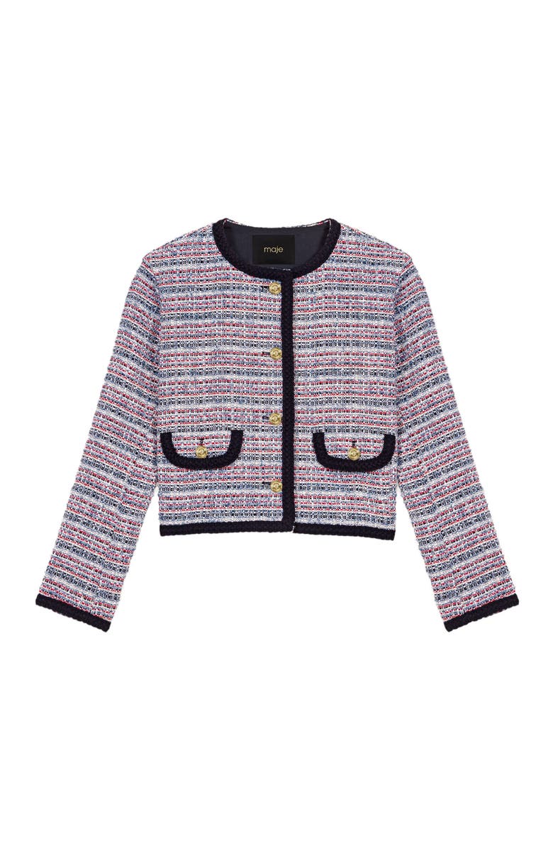 maje Short tweed jacket, Alternate, color, Blue / Red