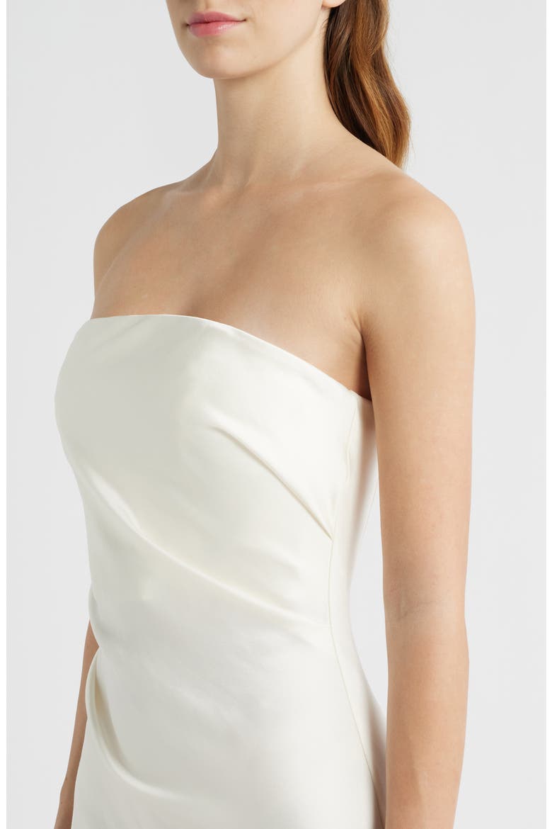 Lucile Strapless Satin Gown with Train, Alternate, color, BONE