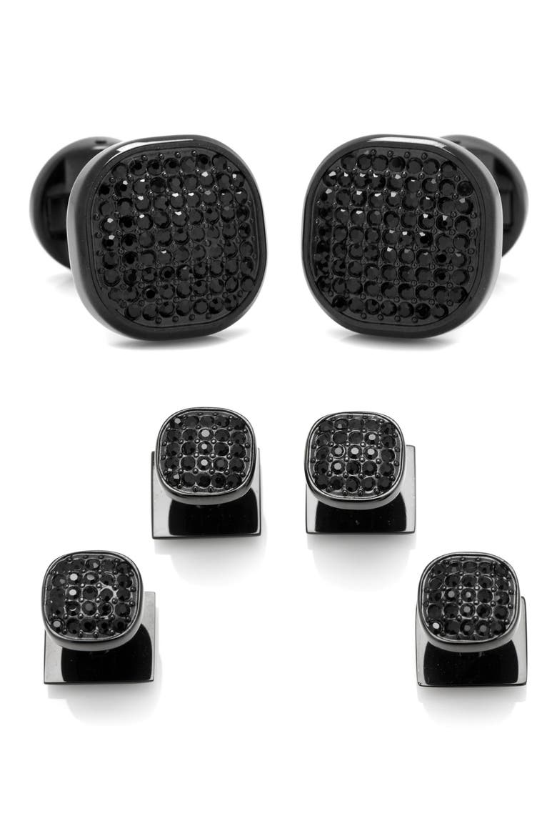 Pavé Crystal Cuff Links, Main, color, BLACK