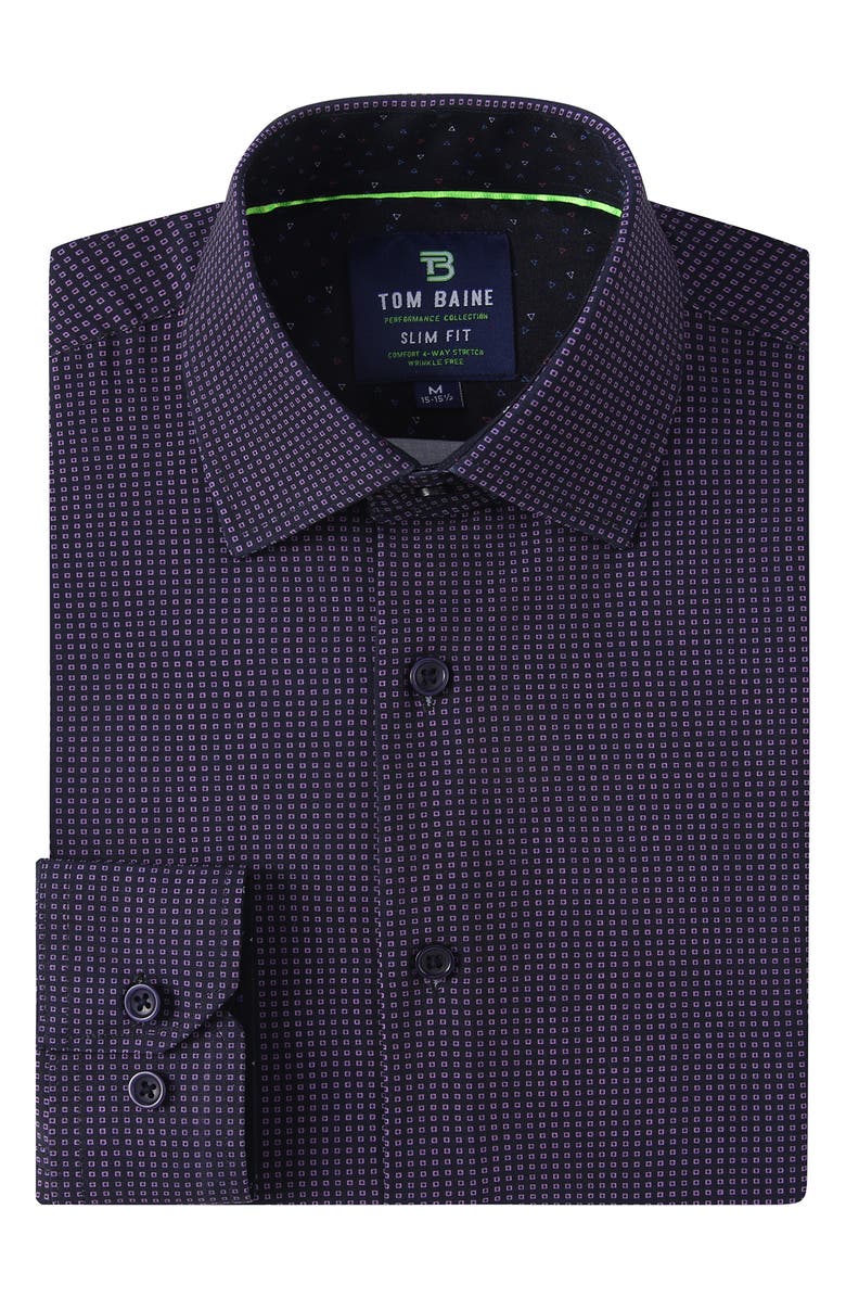 TOM BAINE Regular Fit Performance Stretch Long Sleeve Button Front Shirt, Alternate, color, Blue