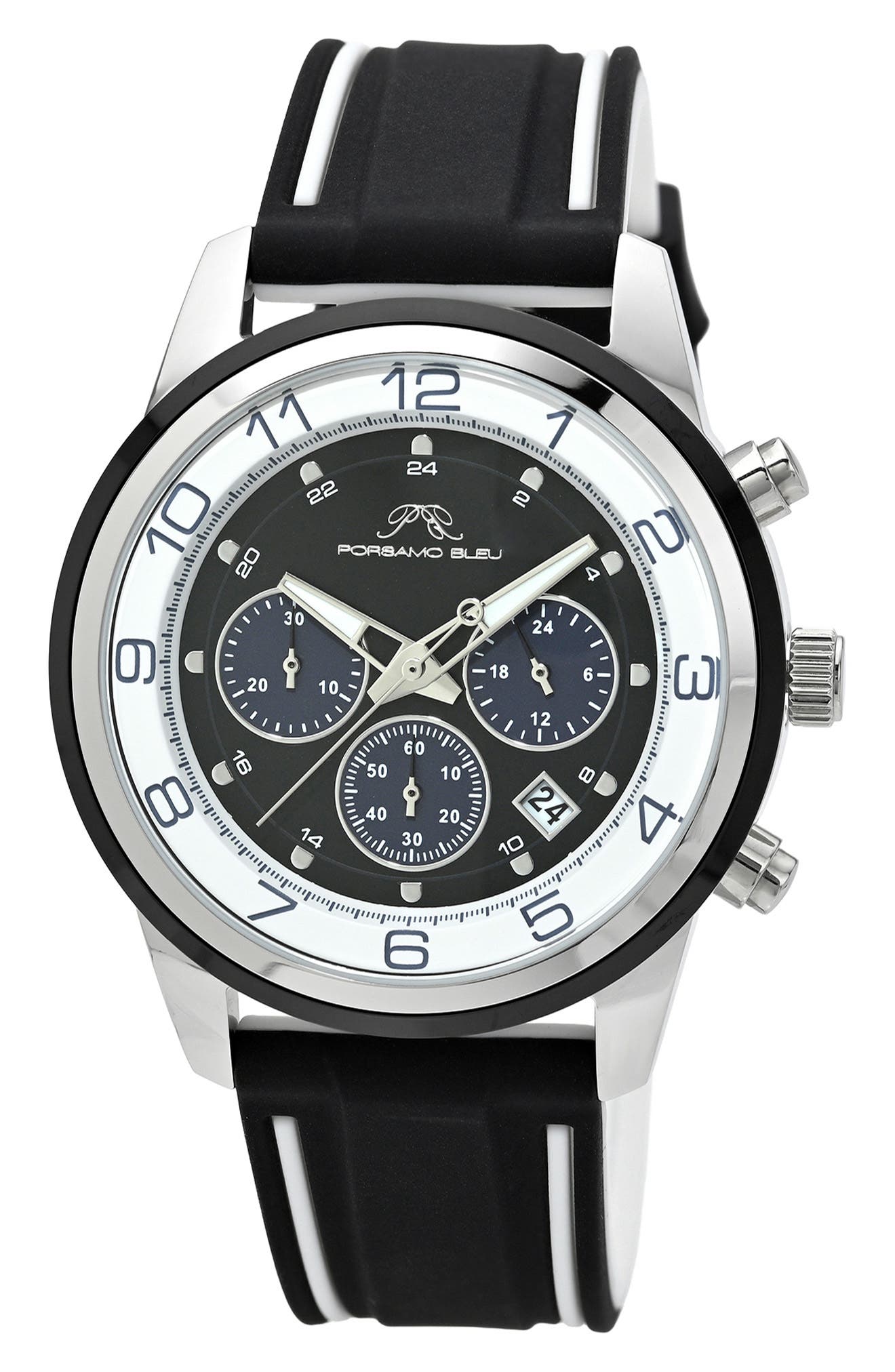 PORSAMO BLEU Arthur Chronograph Leather of Silicone Strap Watch, 44mm