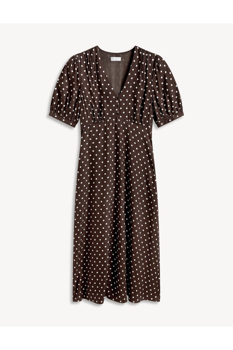 Freya Polka Dot Silk Midi Dress, Alternate, color, Brownivory