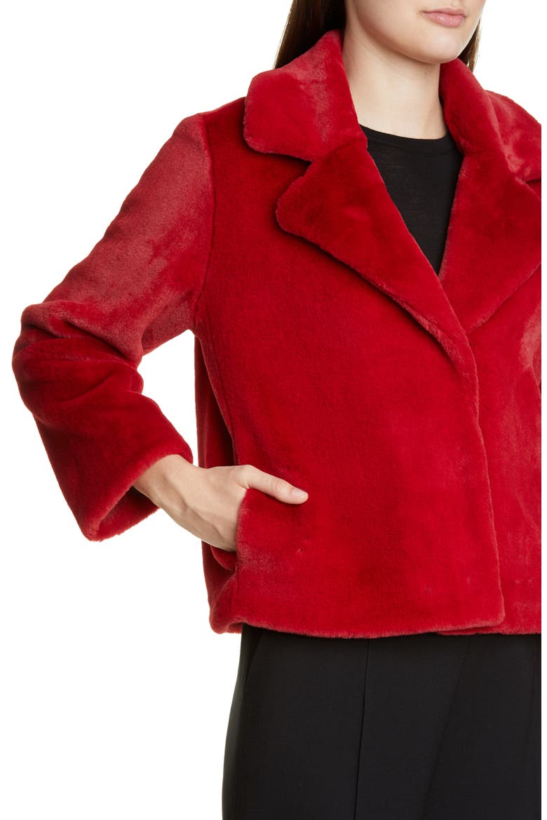 Faux Beaver Fur Coat, Alternate, color, RED
