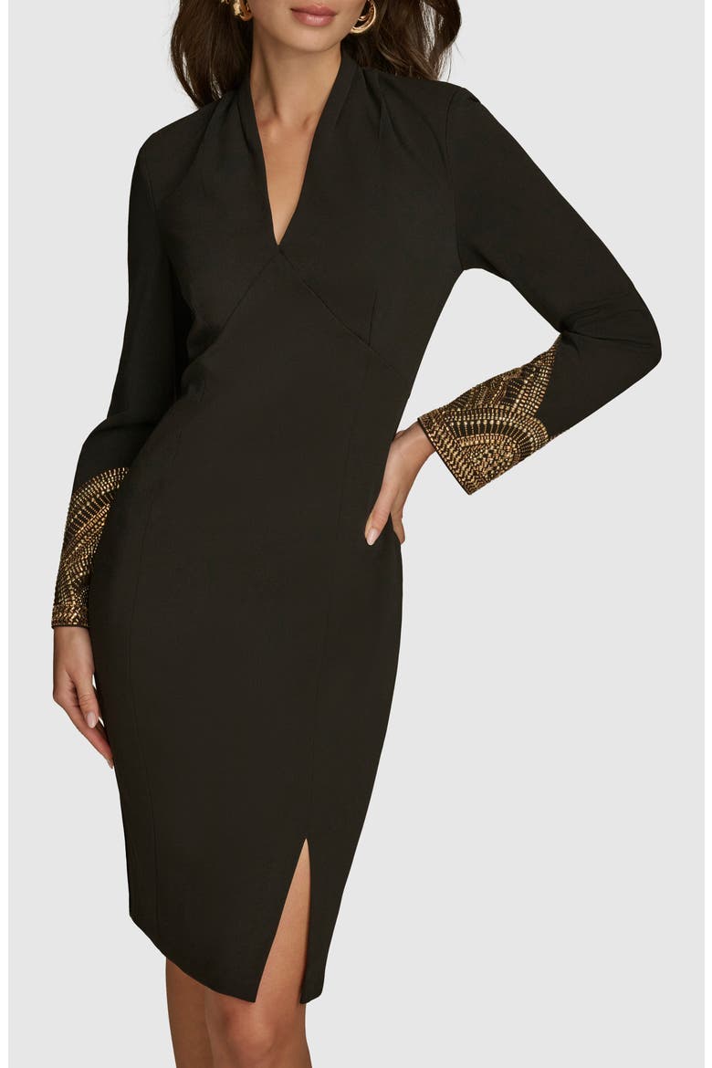 Embellished Long Sleeve Sheath Dress, Alternate, color, BLACK/ GOLD