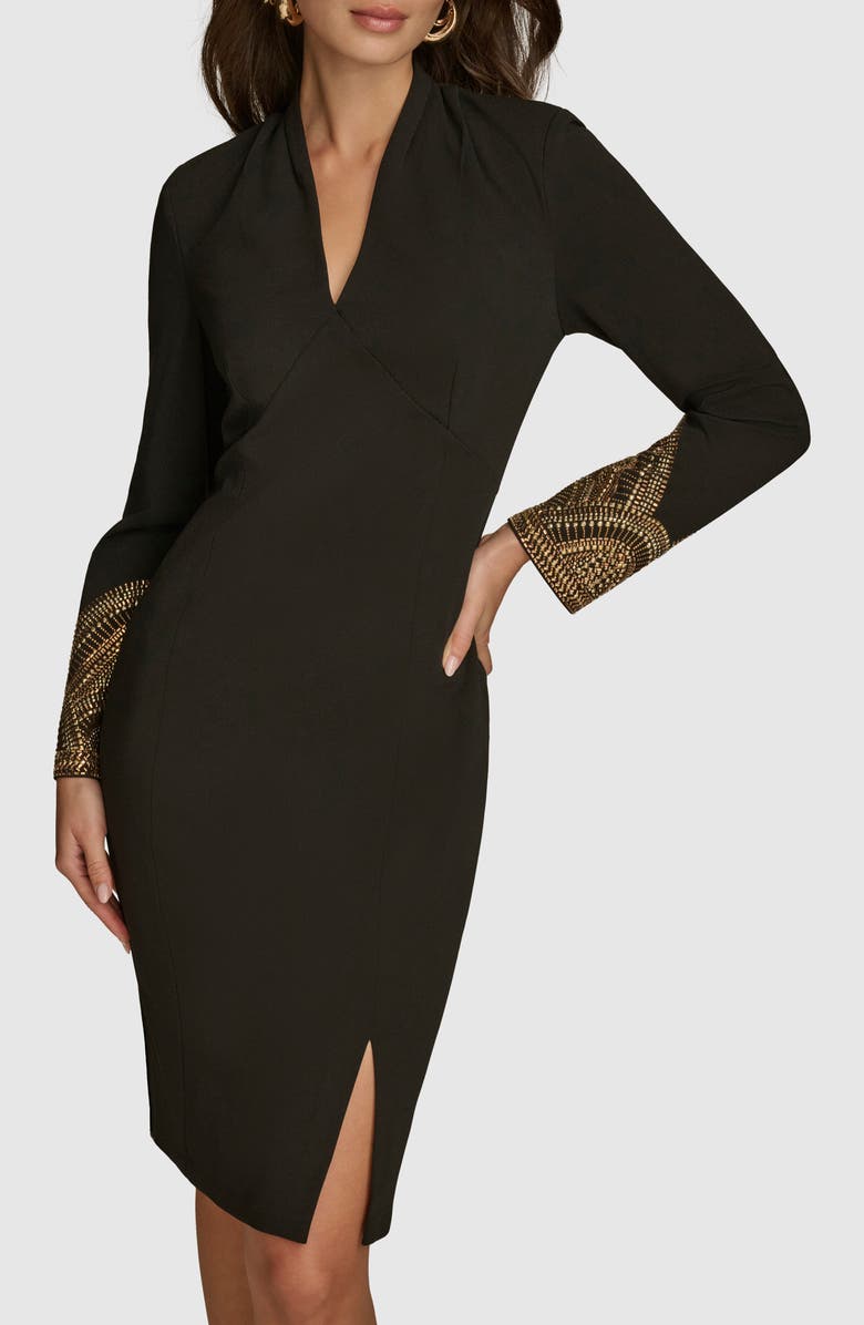 Donna Karan New York Embellished Long Sleeve Sheath Dress, Alternate, color, Black/ Gold