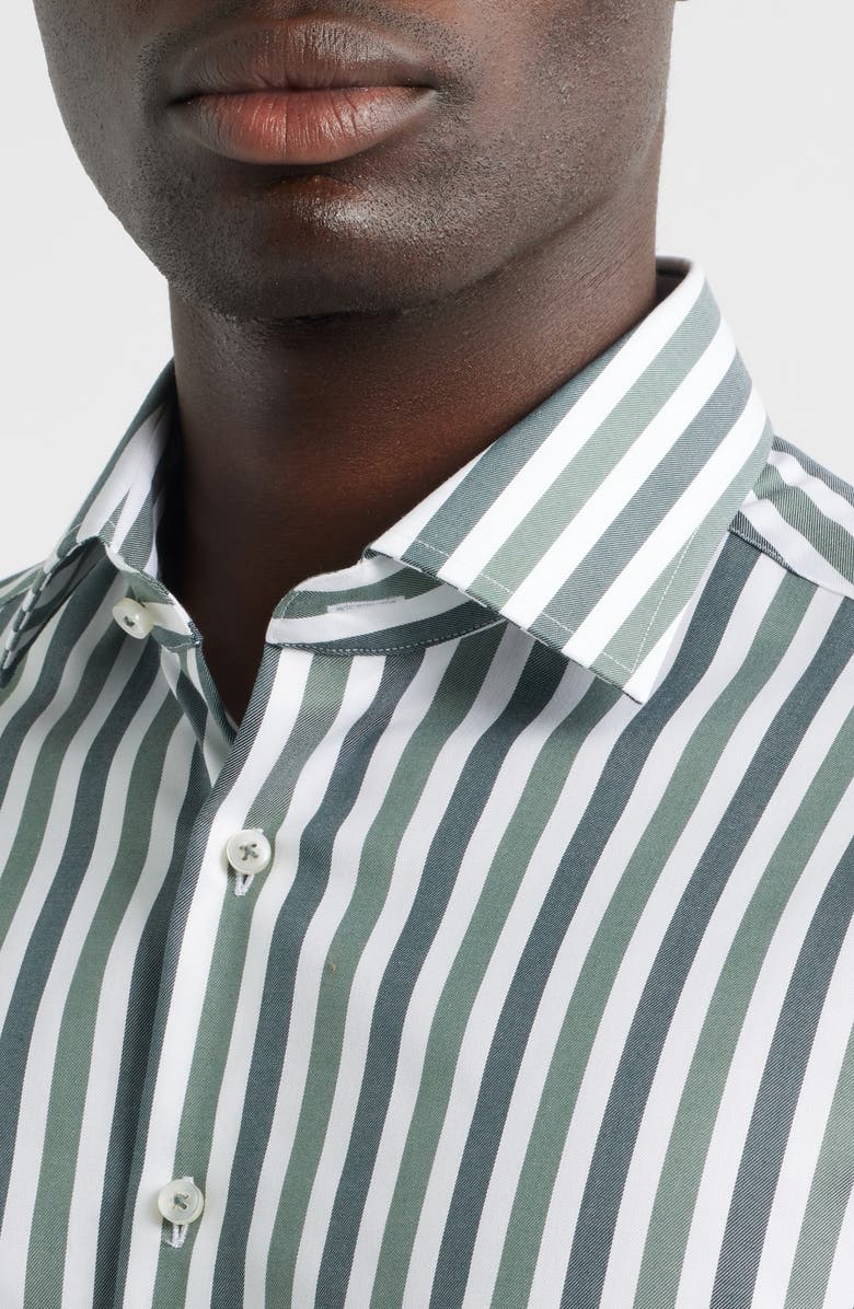1863 by Eterna Modern Fit Stripe Non-Iron Cotton Twill Dress Shirt, Alternate, color, Dark Green