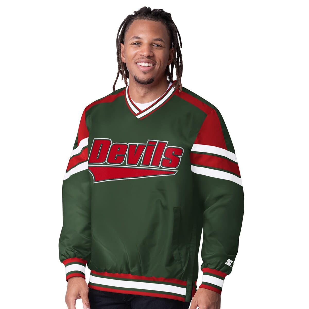 Men's Starter Green New Jersey Devils Reliver I V-Neck Pullover Jacket
