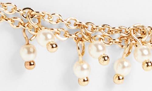 Nordstrom Dual Strand Faux Pearl Drop Layered Anklet In Gold