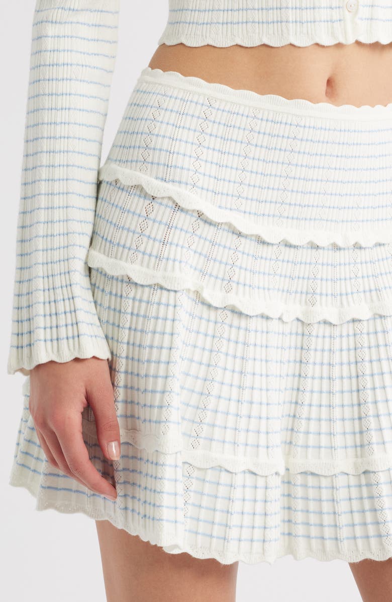 LoveShackFancy Colella Stripe Pointelle Tiered Miniskirt, Alternate, color, Sailor Stripes