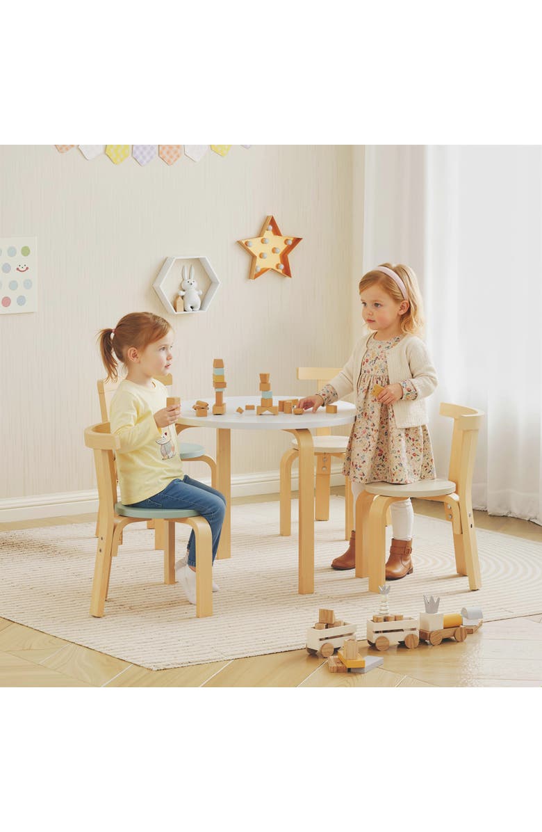 Qaba Kids Table and Chairs Set Piece Wooden Toddler Table and Chairs Set for Kids Arts Crafts Drawing Read for Playroom Nursery, Alternate, color, Green