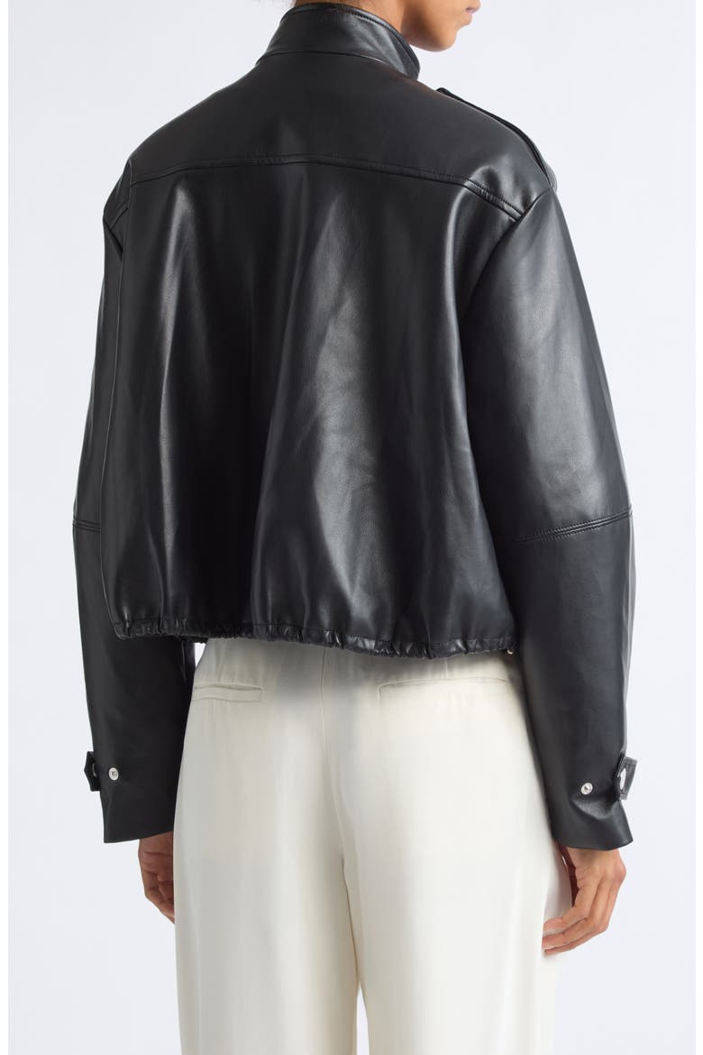 Alyssa Faux Leather Funnel Neck Bomber, Alternate, color, JET