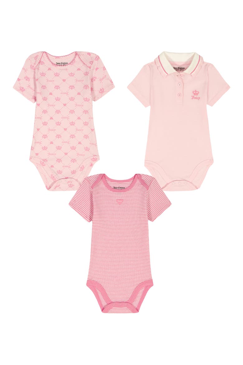 3-Pack Juicy Logo Bodysuits Set, Main, color, PINK